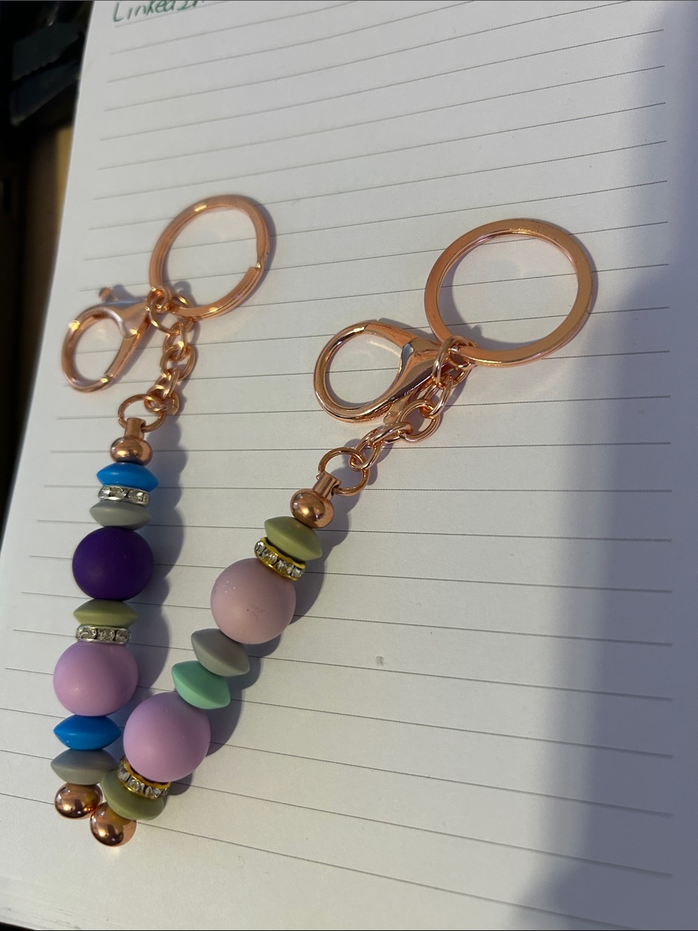 Keychain or purse charm with rose gold clip and keyring